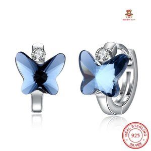 Sterling Silver Swarovski Crystal Hoop Butterfly Earrings.